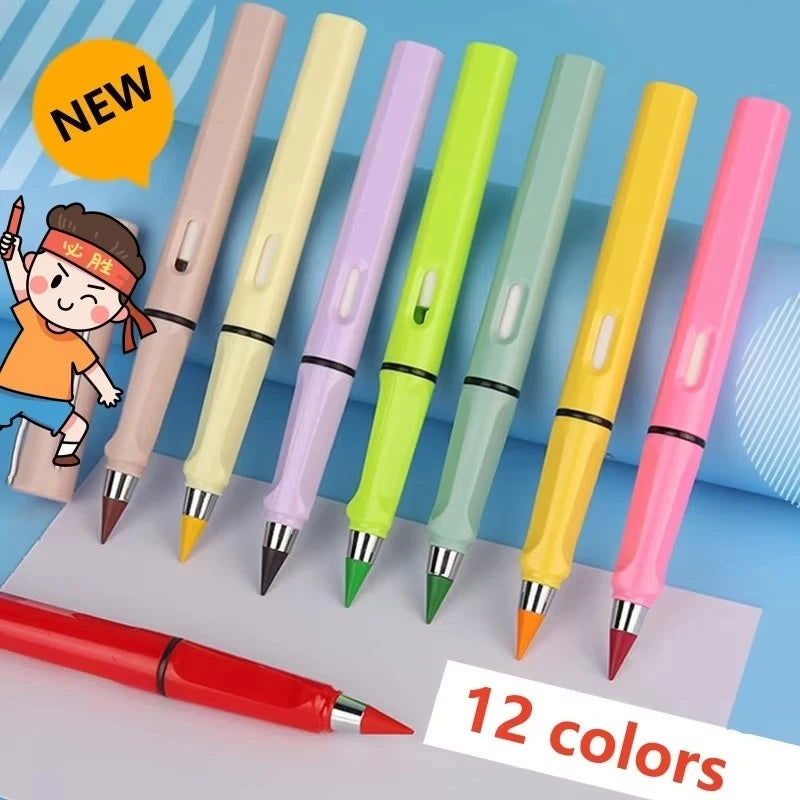 1/2set Kawaii 12 Colors Eternal Pencil No Ink Unlimited Pencils School Kids Art Painting Color Sketch Writing Stationery Oasis Select