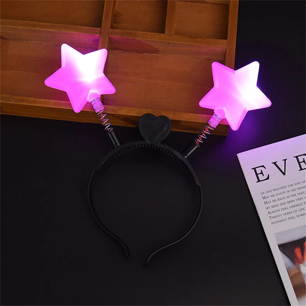 1pc LED Shinning Bouncing Star Shape Headband New Year Birthday Party Hair Band Glowing Headwear Flashing Hair Accessories Oasis Select Pink