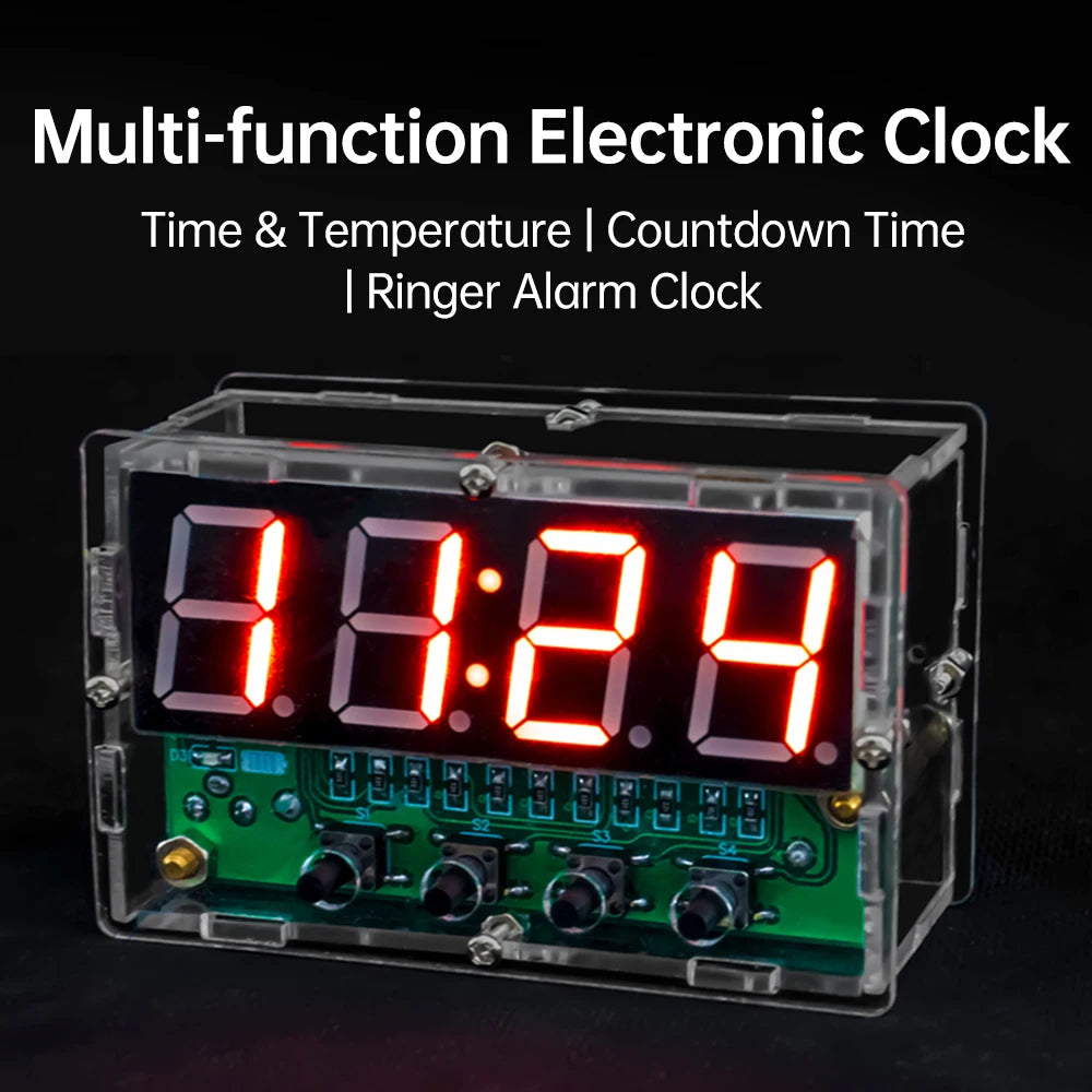 LED Digital Electronic Clock DIY Kit Clock Teaching Welding Exercise Circuit Board Set with Alarm Clock Temperature Countdown Oasis Select