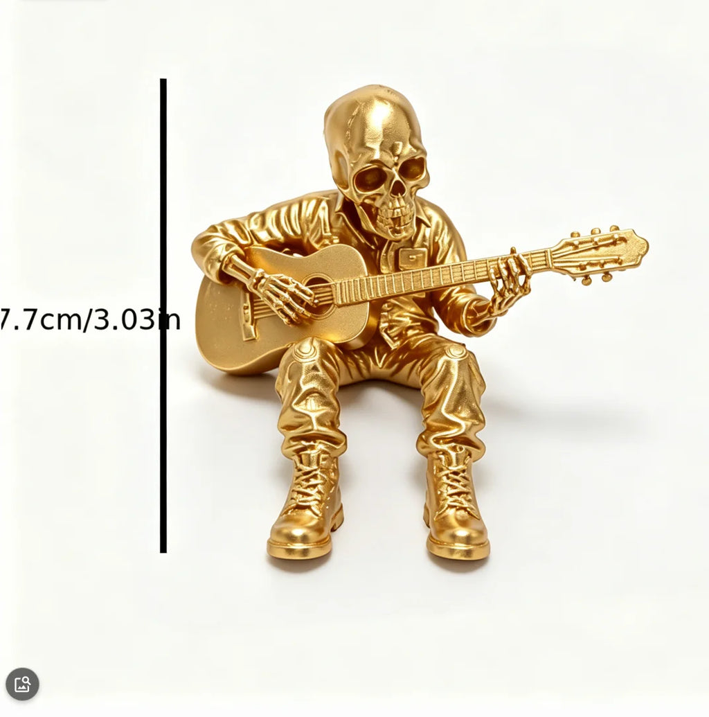 Rock Music Skeleton Guitar Player Statuettes Ornaments Rock Musician Ornaments Cool Home Desk Decor for Rock & Roll Lovers Gifts Oasis Select Guitar Skull Gold