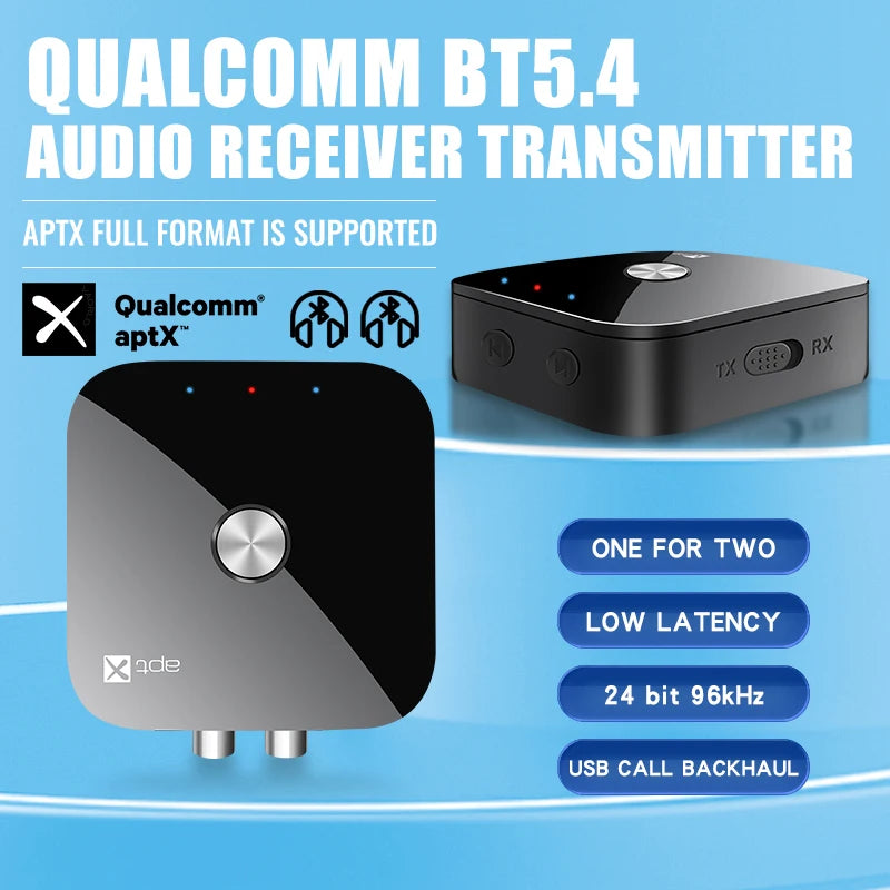 AptX-Adaptive/HD/LL Bluetooth 5.4 Audio Transmitter Receiver 3.5MM AUX Stereo RCA Music Wireless Adapter With MIC For Car TV PC Oasis Select