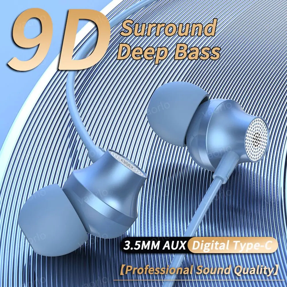 Digital Chip Wired Earphone 3.5mm AUX/Type C 9D HiFi Surround Heavy Bass In-Ear Headsets For Samsung Huawei Xiaomi OPPO iPad PC Oasis Select