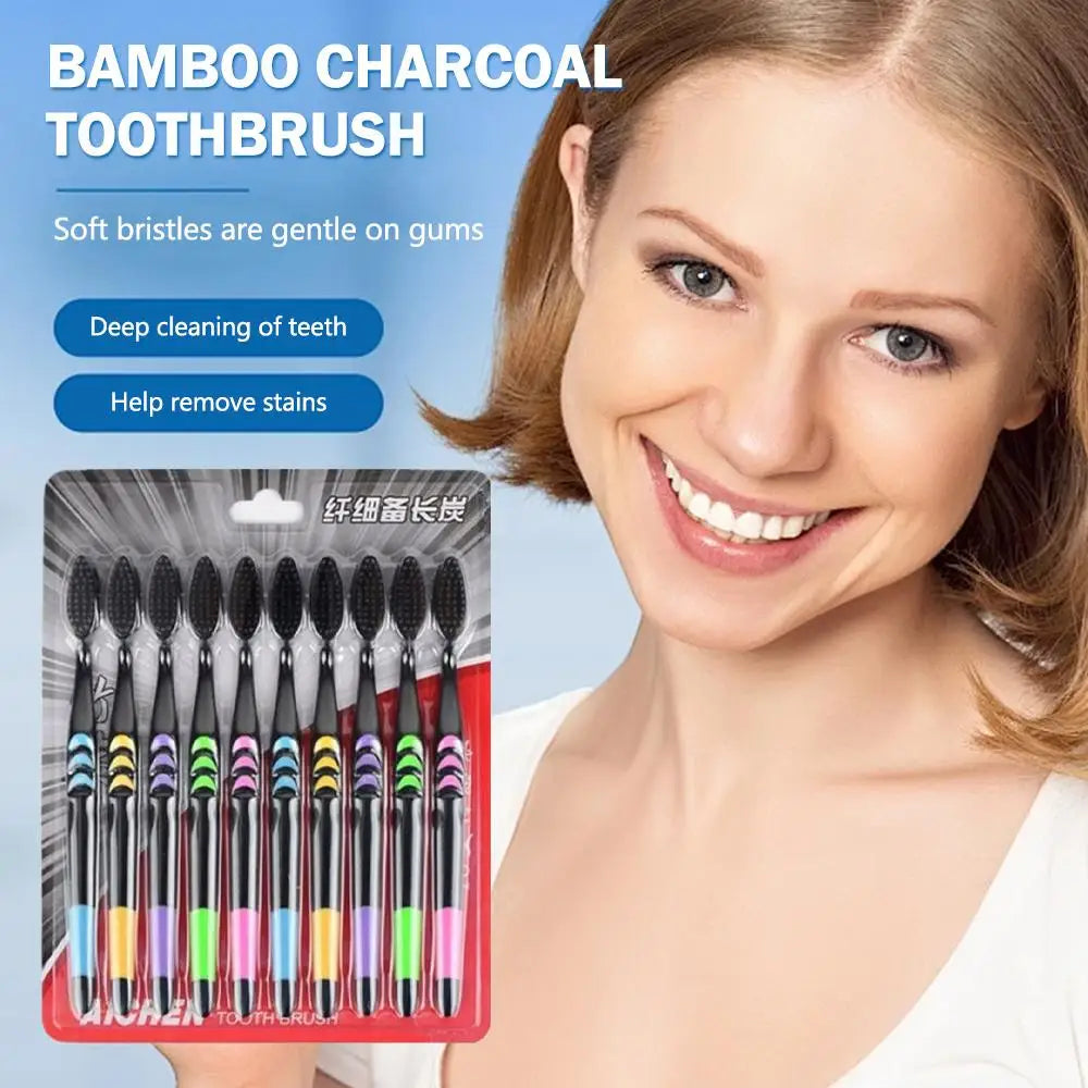 10 Count Soft Toothbrushes for Adults, Black Charcoal Toothbrushes Ultra Soft for Sensitive Gums for Adults [Extra Family Pack] Oasis Select