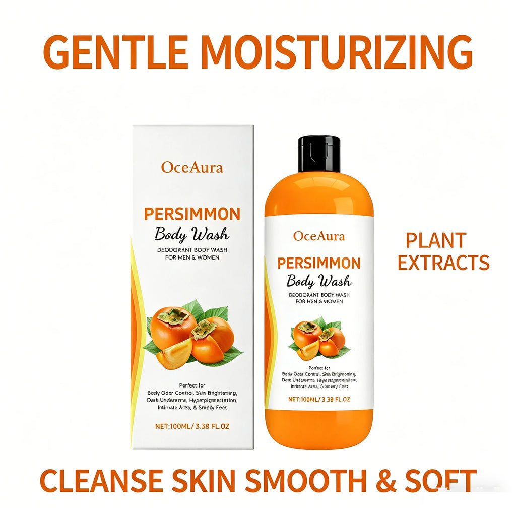100ml Persimmon Body Wash Odor Eliminating Exfoliating Shower Gel Oil Control Smoothing Remove Dirt Sweat Lasting Body Cleanser Oasis Select