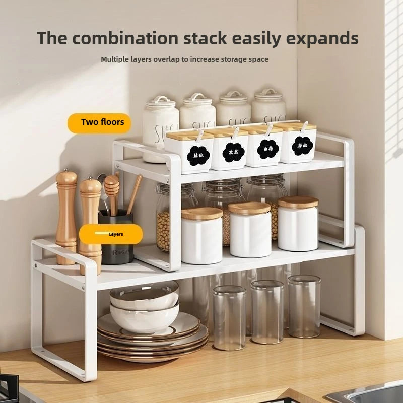 Countertop Kitchen Storage Rack – Layered Cabinet Organizer