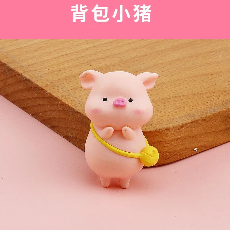 Cute Cartoon Pink Pig Figurine Miniaturas Ornament Resin Piggy Statue Collection Toy Fairy Garden Mini Miniatures Oasis Select D
