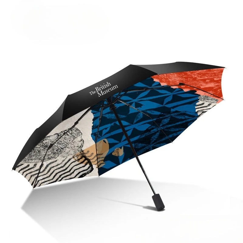 The British Museum's Portable Foldable All-weather Umbrella with Black Rubber and Three-fold Sun Protection Umbrella Oasis Select