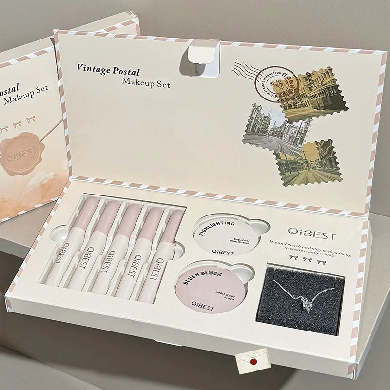 QiBest Retro 8pc Makeup Gift Set – Matte Lip, Blush & Highlight