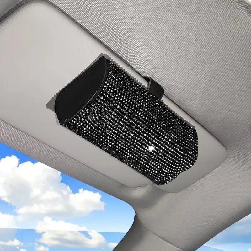 Bling Rhinestone Car Glasses Case Sunglasses Storage Box Crystal Auto Interior Accessories Sun Visor Organizer Glasses Holder Oasis Select Black