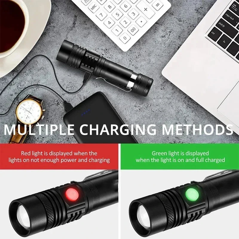 High Power Led Flashlights Zoomable Camping Torch with T6 LED Lamp Beads Waterproof 4 Lighting Modes MultiFunction USB Charger Oasis Select