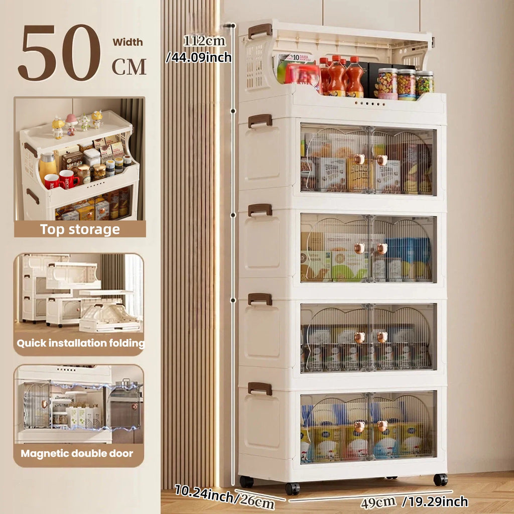 Folding storage cabinet - multi-level storage rack for kitchen clutter - home living room snack and toy storage cabinet Oasis Select 5 layers