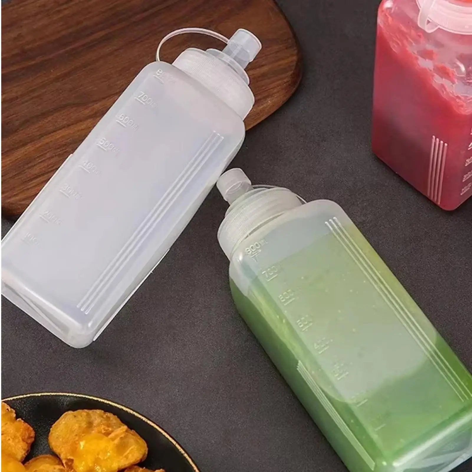 Condiment Squeeze Bottles Wide Mouth Leak Proof Refillable Dispenser Large Capacity Sauce Bottles with Scale for Salad Dressing Oasis Select