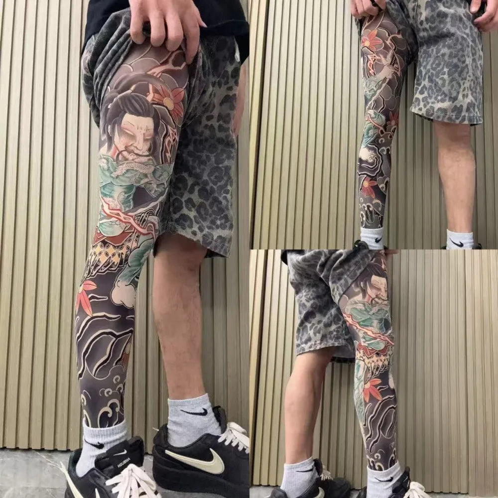 Full Leg Fake Tattoo Socks Sun-proof Printed Tights Fishing Elastic