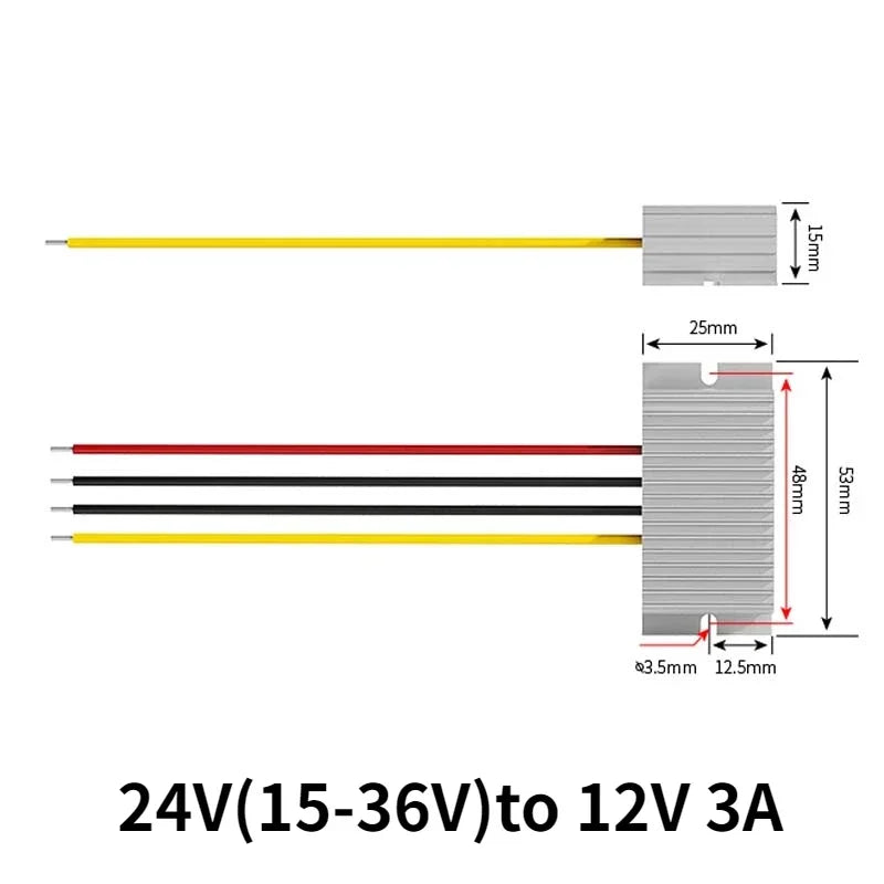 24V to 12V 2A-5A Power Buck Converter Voltage Transformer Waterproof Regulator Reducer Module Power Supply DC Buck Converter Oasis Select 24V to 12V 3A