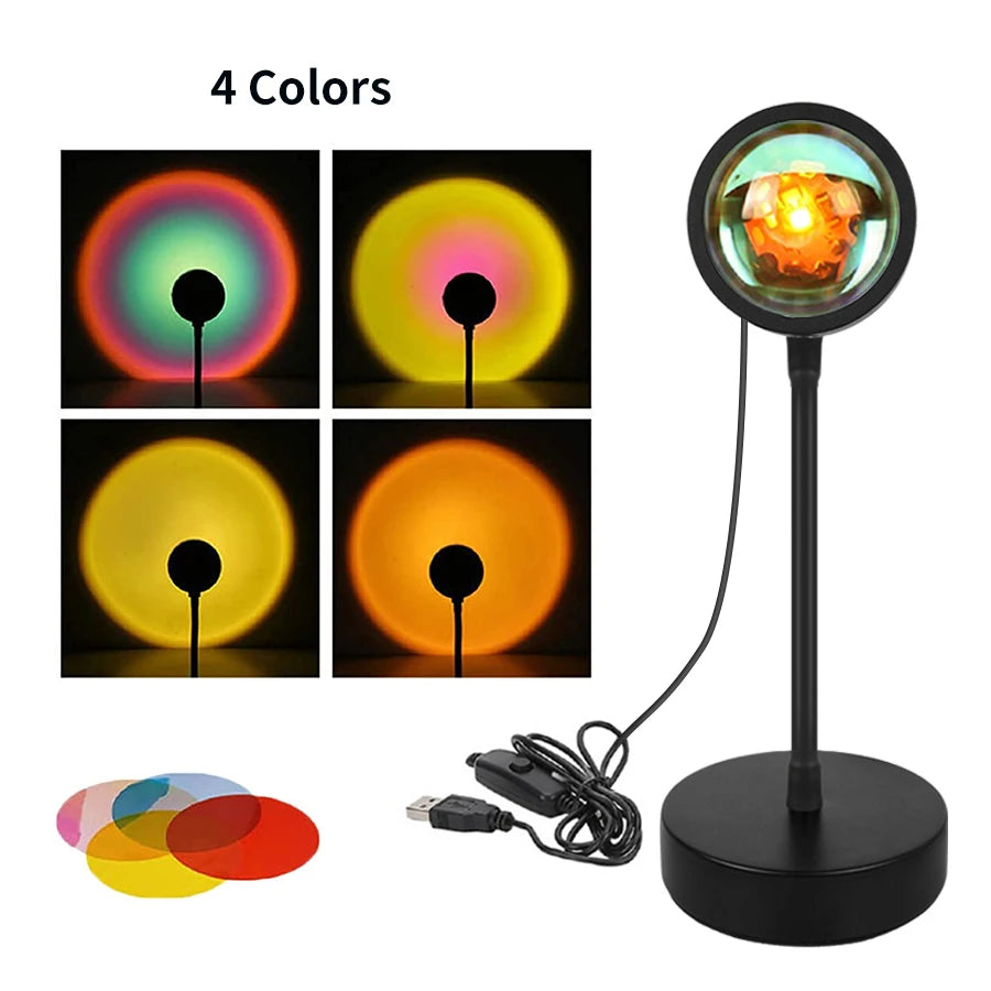 RGB Sunset Projector Night Light – USB LED Lamp with Remote LED Projector Night Light Oasis Select No Remote 4 Colors