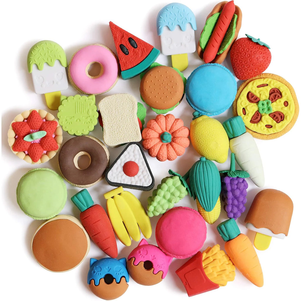 30PCS 3D Food Erasers Dessert Pencil Erasers Bulk Puzzle Eraser Gifts for Classroom Prizes,Game Reward,Treasure Box,Party Favor Oasis Select