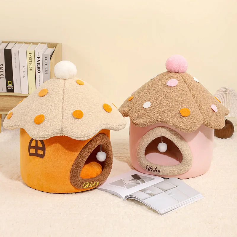 Mushroom House Cat Bed Pet House Dog and Cat Shelter Winter Closed and Warm Mushroom Cat House Detachable Oasis Select