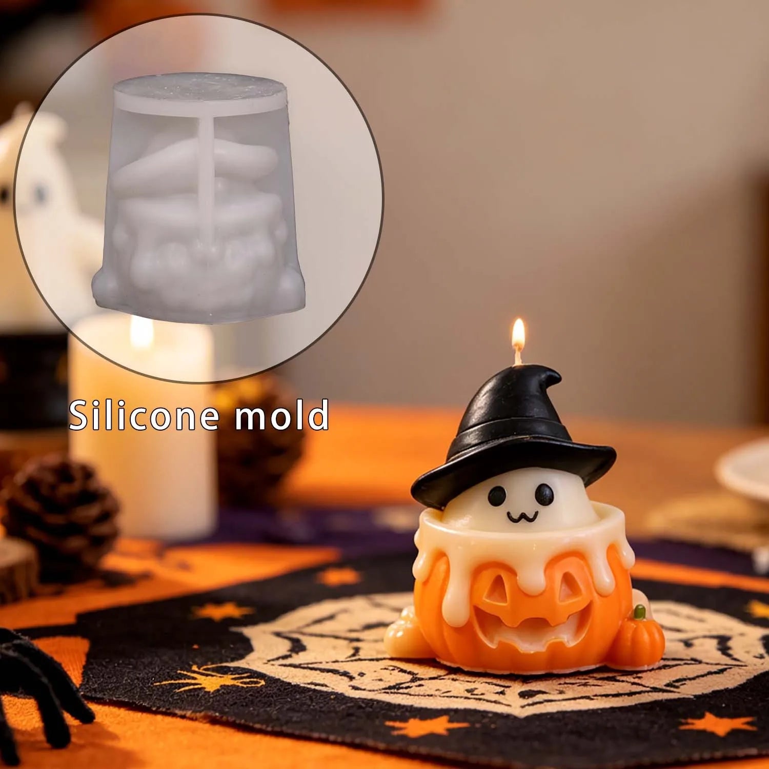 3D Ghost Pumpkin Silicone Mold DIY Candle Making Mould Epoxy Resin Cement Planter Molds Halloween Home Party Decor Oasis Select