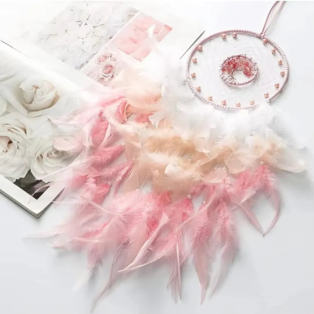 Tree of Life Wind Chimes Gravel Hanging Small Fresh Girl Heart Mori Feather Hanging Bedroom Windowsill Creative Decorations Oasis Select