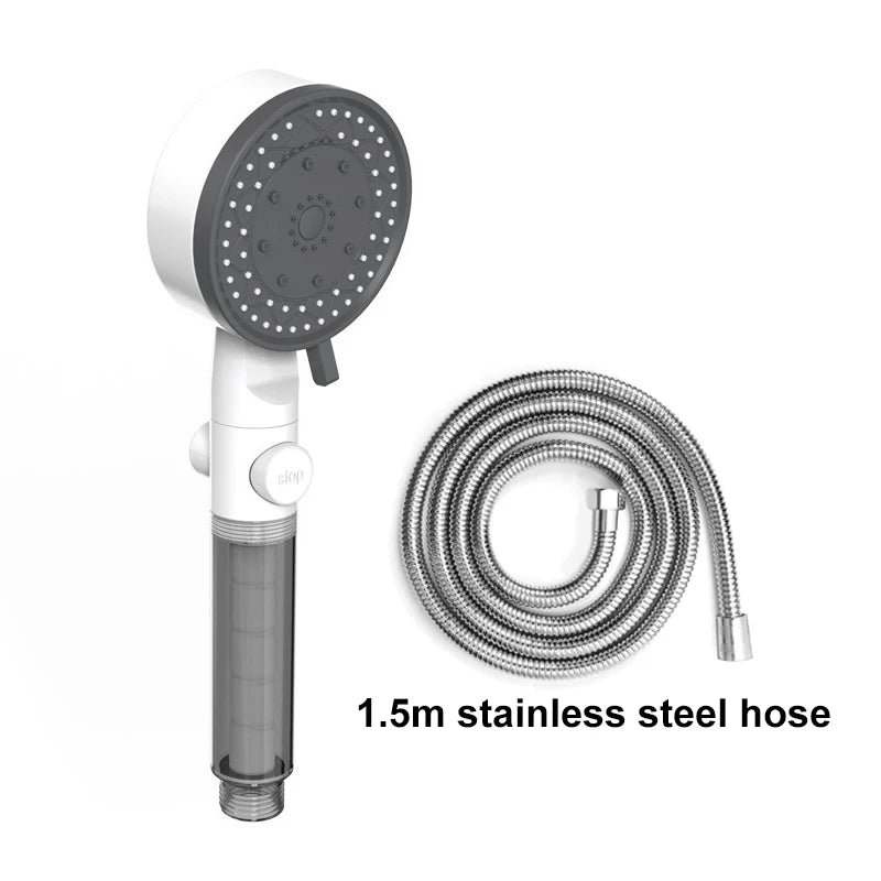 High Quality 8 Mode Shower Head Water Filter Adjustable High Pressure Shower Portable One-Key Stop Shower Bathroom Accessories Oasis Select White Hose Set