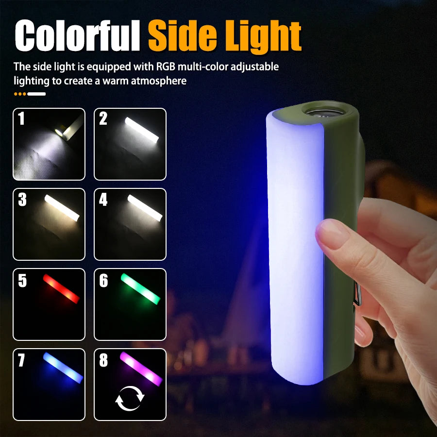 Outdoor LED Camping Lamp Built-in 2*18650 Rechargeable Torch RGB Atmosphere Lamp Portable Hook Tent Lamp Long Lasting Lantern Oasis Select
