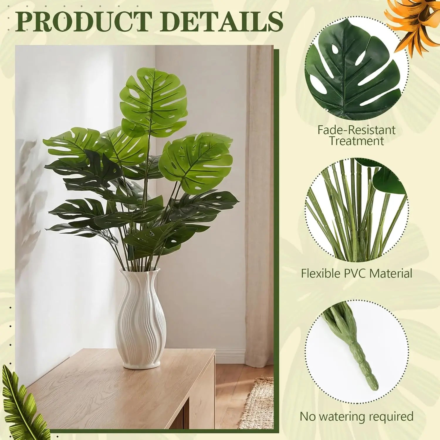 Large Artificial Monstera Leaves UV Resistant Tropical Faux Greenery for Home Garden Wedding Beach Party Decor Oasis Select