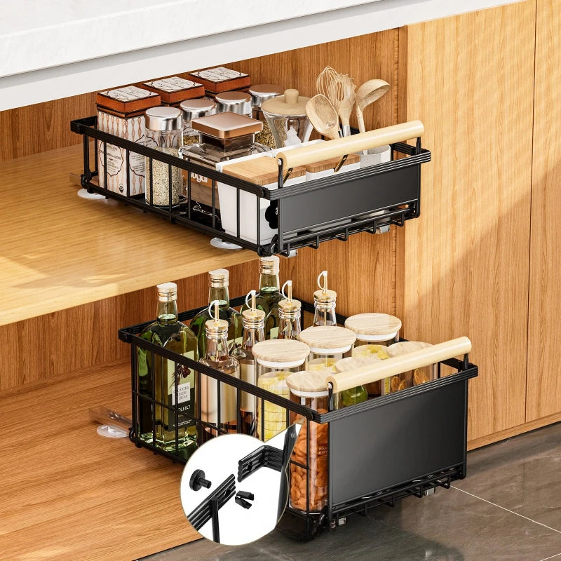 Kitchen Lower Sink Shelf Drawer Pull Basket Snack Storage Basket Striped Foldable Cabinet Pull-up Shelf Oasis Select