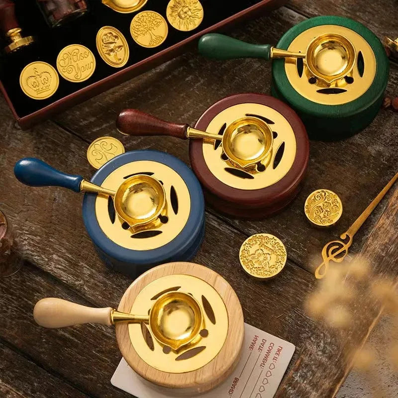 Retro Sealing Wax Melting Kit Mini Furnace Pot and Spoon Combo Practical Wax Seal Accessory for Handmade Craft Decor Oasis Select