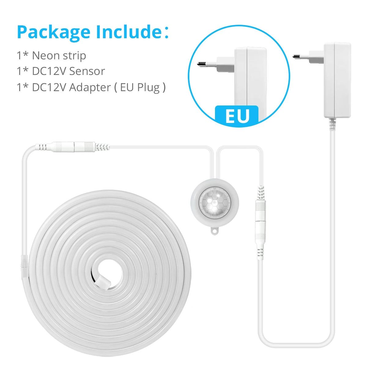 1-5M Wireless PIR Motion Sensor LED Strip Light Waterproof Neon Sign Diode Tape Auto On/Off Stairs Kitchen Lamp Cabinet Backligh Oasis Select European Power Plug White 1m
