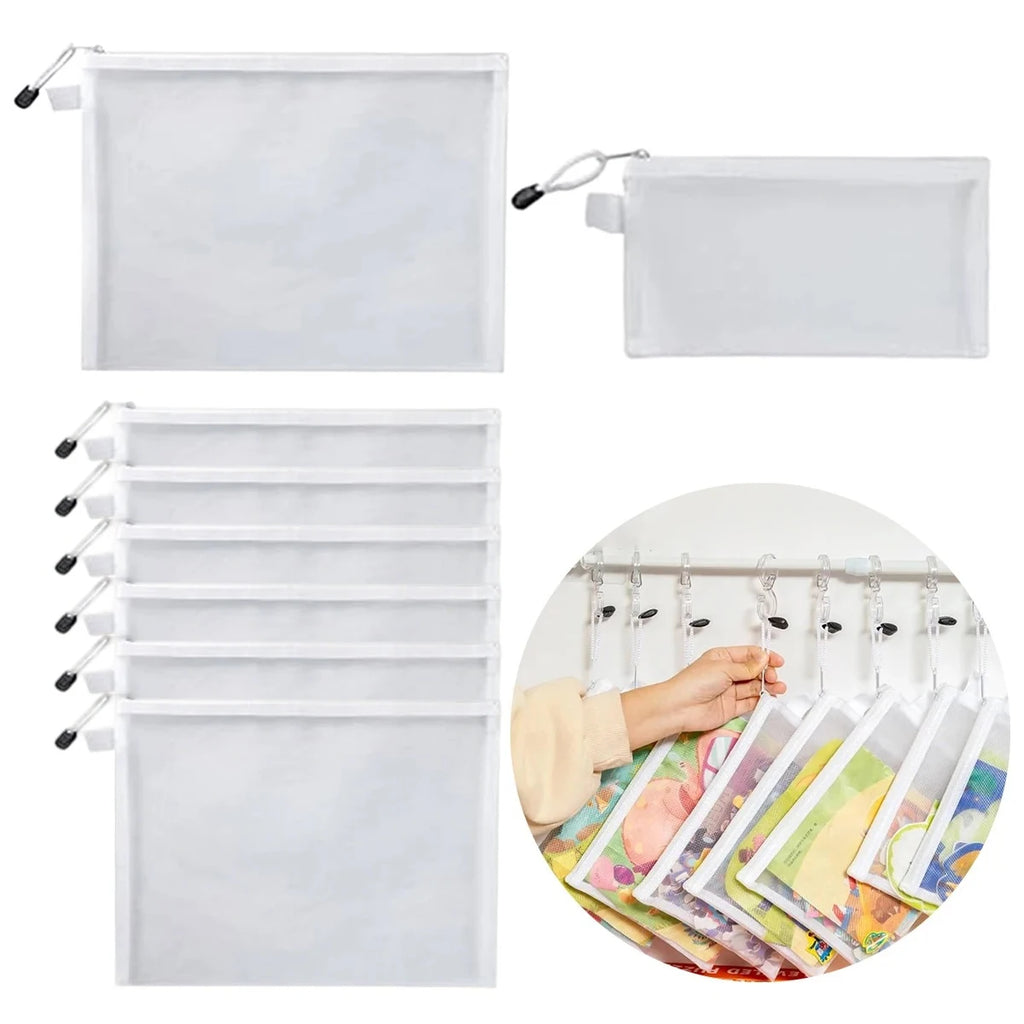 2/6/12PCS Clear Mesh Zipper Pouch Nylon Travel Toiletry Bag Makeup Organizer Stationery Pouch Portable Compact Oasis Select
