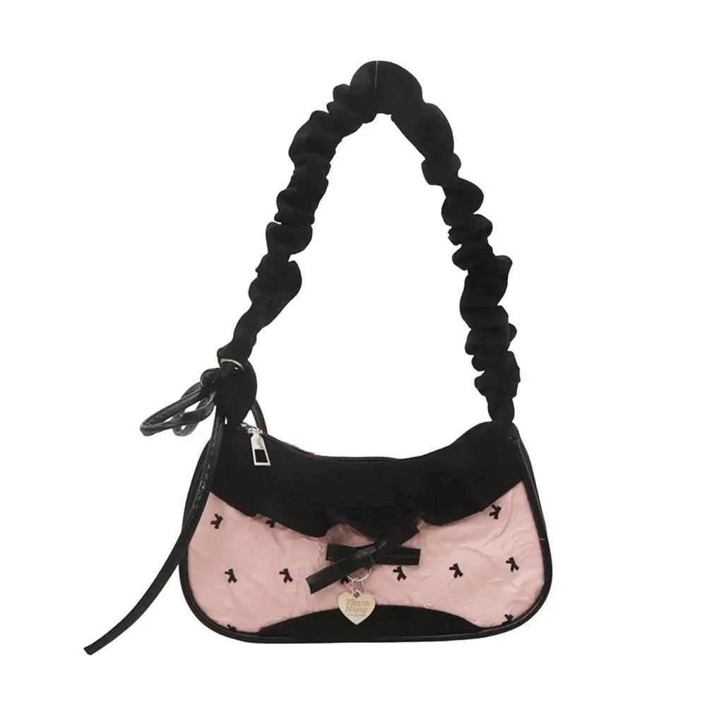Y2K Checkered Lace Bowknot Shoulder Bag – Cute Crossbody Purse Shoulder Crossbody Bag Oasis Select Black