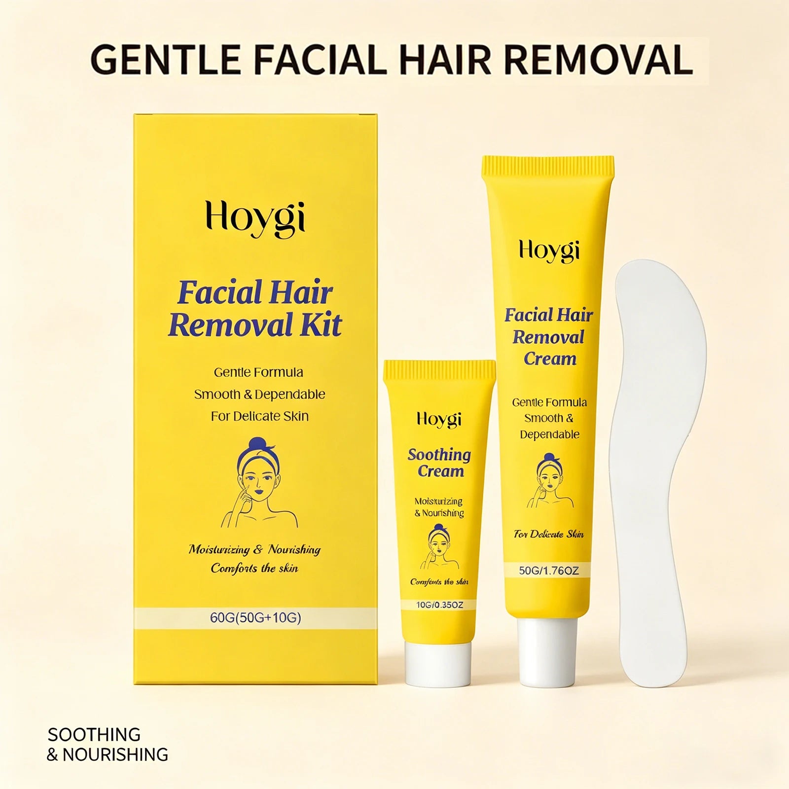 Facial Hair Removal Cream Kit for Women Upper Lip Chin Removes Fine Hair Gentle Depilatory Sensitive Skin Shea Butter 60g Oasis Select