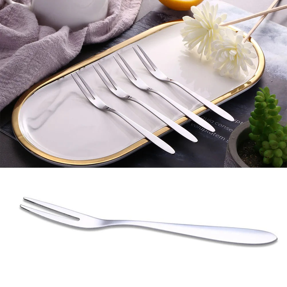 12Pcs Fruit Fork Stainless Steel Two-toothed Fork Cake Fork Salad Cutlery Fork Kitchen Small Fork Household Kitchen Tool