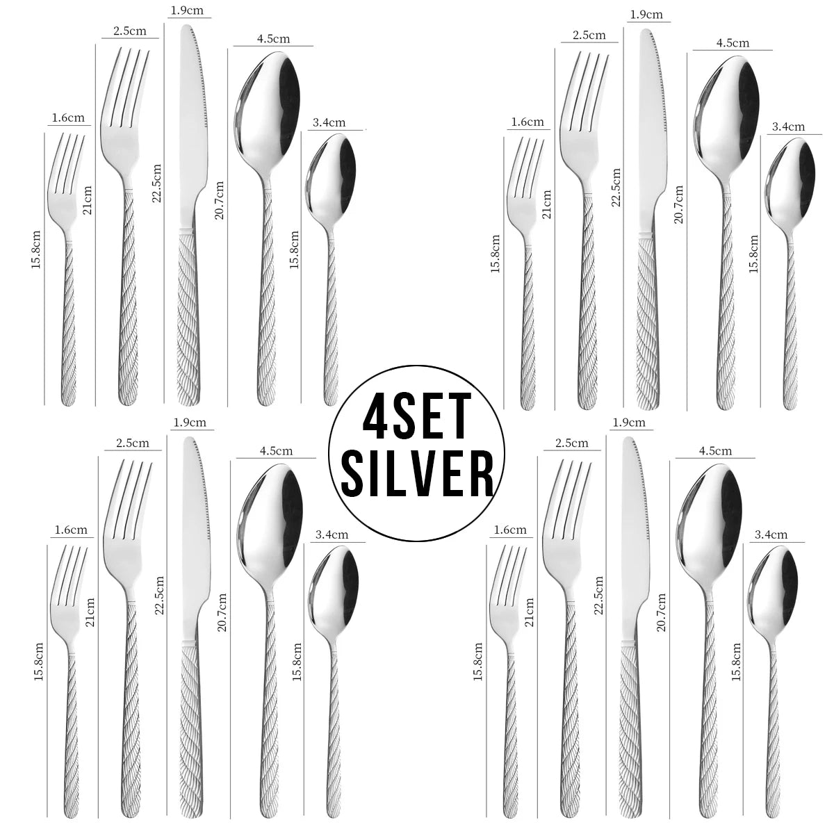 20-Piece Golden Stainless Steel Flatware Set – Knife Fork Spoon Flatware Set Oasis Select Silver