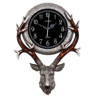 European Clock Living Room Creative Retro Deer Head Wall Clock Porch Home Silent Wall Clock Home Decor Living Room Decoration Oasis Select D 70cm X 50cm