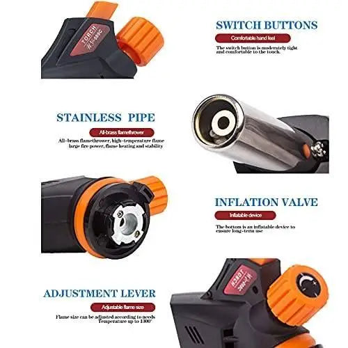 ProfessionalAdjustable Butane Torch Kitchen Blow Lighter Cooking Propane Creme Brulee Torch with Reverse for BBQ Baking Oasis Select
