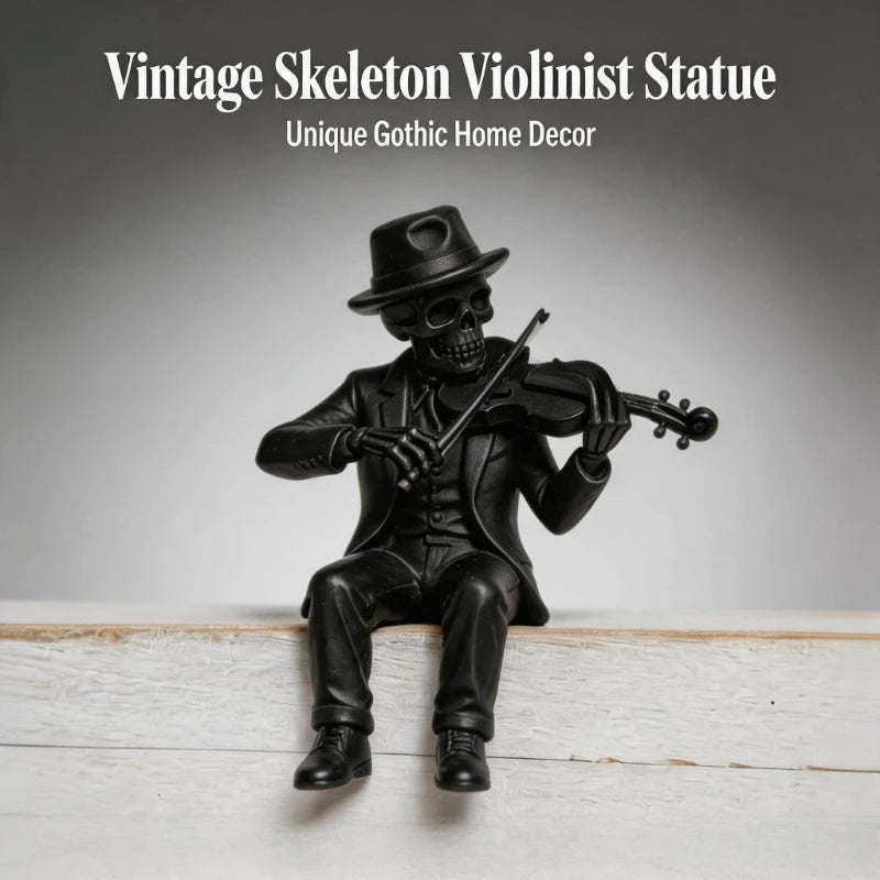 Gothic Skeleton Violin Player Figurines Vintage Elegant Musician Statues Seated Skeleton Ornaments for Shelves Nightstands Gifts Oasis Select