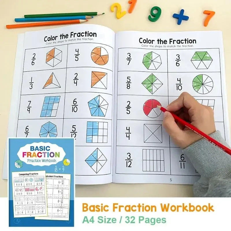Basic Fraction Learn and Practice Training Workbook Fraction Fact Teacher Teaching Aids Primary School Math Cognitive Test Book Oasis Select