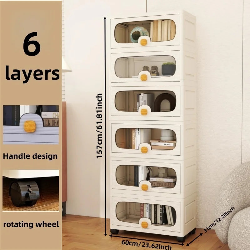 6 Layers Large-Capacity Flip-Top Cabinet with wheel can Movable Easy Assemblyfor Kitchen/Bathroom/Living Room/Bedroom Oasis Select Cream-6 Layer