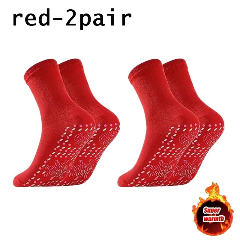 1-10pairs Unisex Self Heated Health Care Warm Socks Tourmaline Magnetic Therapy Foot Sox Relief Pression Sports Thermal Sock Oasis Select 2pair-Red One Size