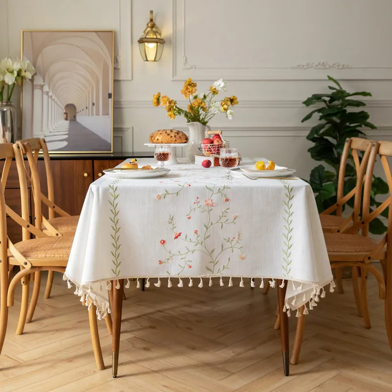 Plant Patterned Tablecloth with Tassel Decoration Minimalist Style for Dining Tables in Restaurants Rectangular Fabric Oasis Select