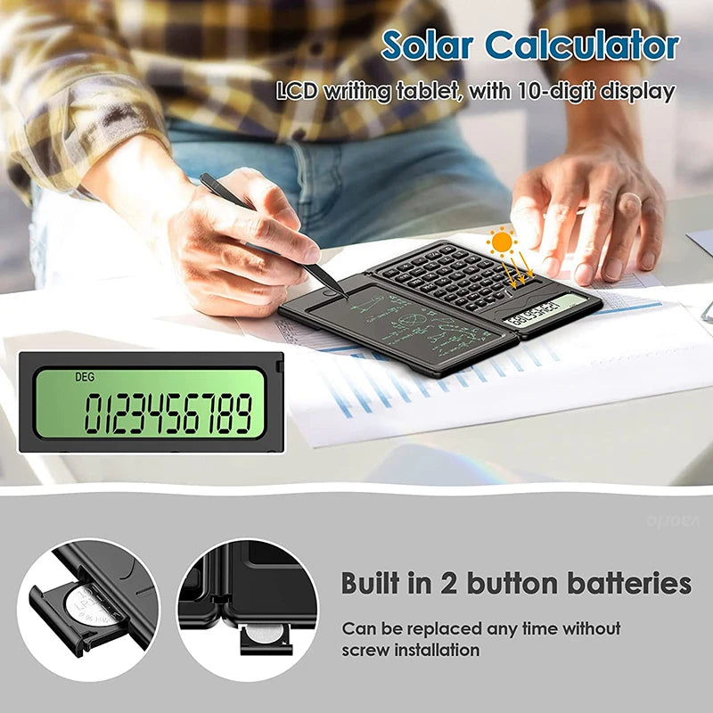 Solar Powered Scientific Calculator & 6 Inch Writing Tablet Foldable 10 Digit LCD Display For Office Student Teachers Accountant Oasis Select