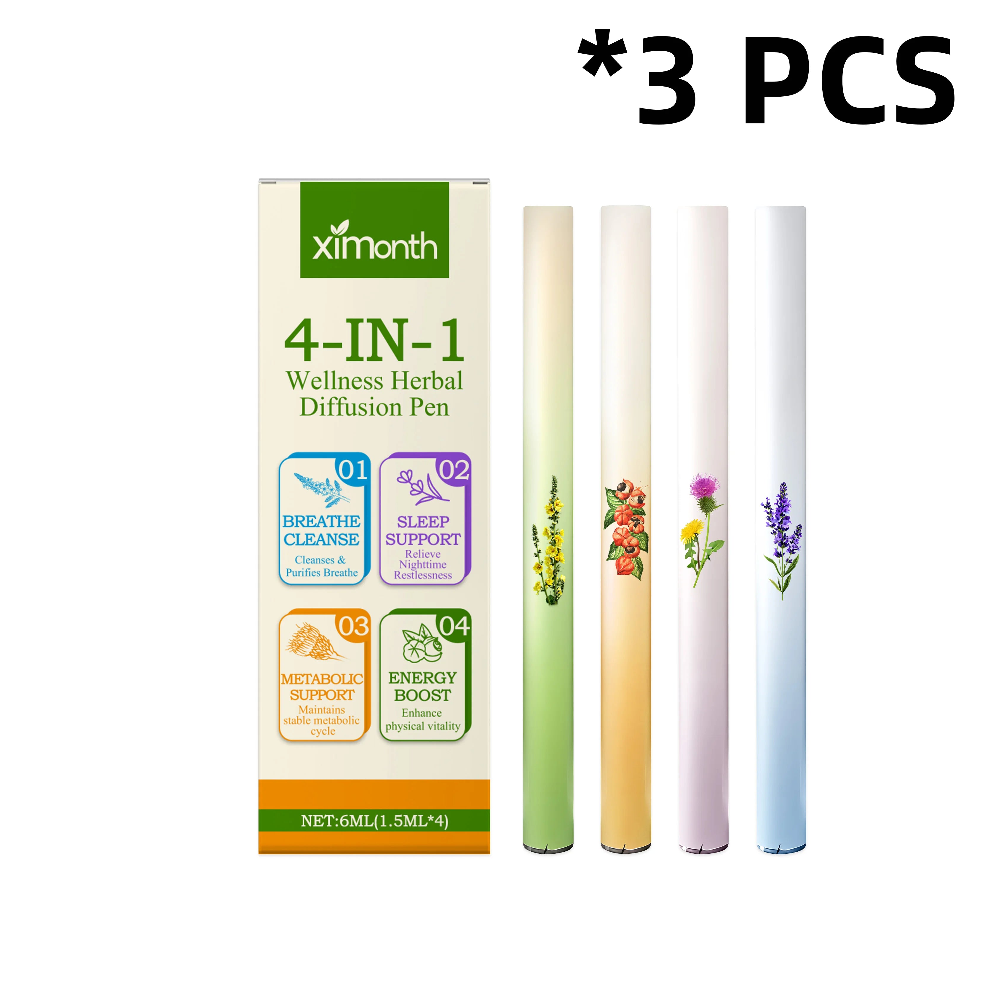 XIMONTH Relieving Body Fatigue Herbal Care Stick Relaxing Senses Enhancing Energy Long-Lasting Refreshing Effect Lung Clean Pen Oasis Select 1.5ml X4Boxed X3 PCS