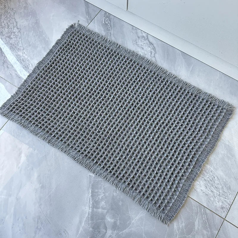 Linen Woven Doormat and Bath Mat with Waffle Design Quick Drying Super Absorbent with Jute Backing for Nordic Home Style Oasis Select gray 43 61CM