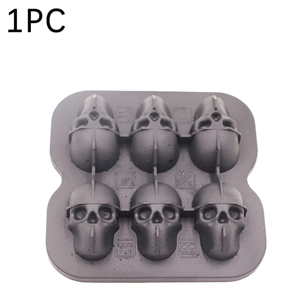 Skull Shape Ice Cube Tray Food Grade Silicone Mold for Cocktail Ice Balls Whiskey Bourbon Drink Freezer Tray Bar Party Supplies Oasis Select Black-1PC
