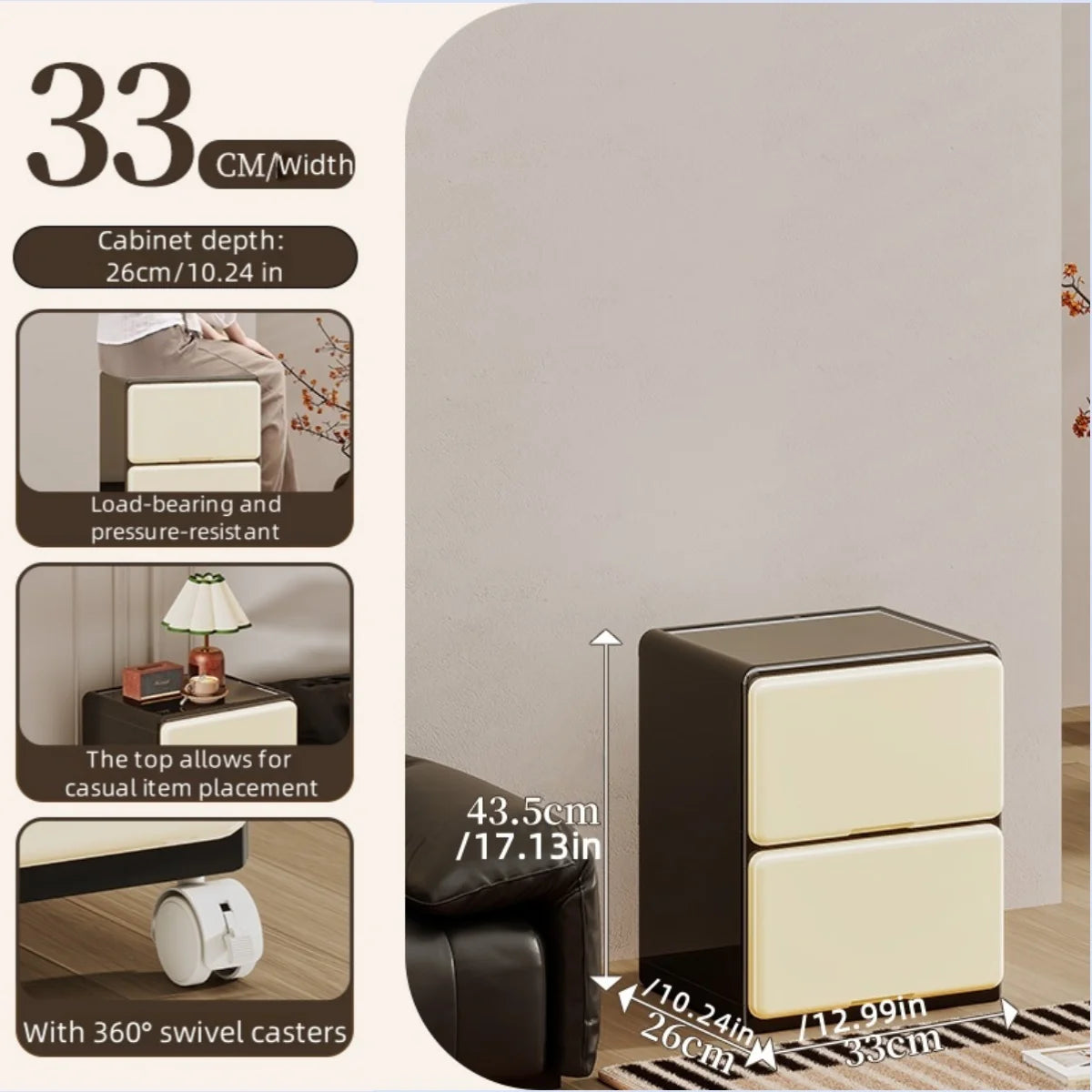 Floor Standing Drawer Storage Cabinet with Wheels - Multi-Sized Large Capacity Organizer for Living Room Office Bedroom Study Oasis Select 2 Layers