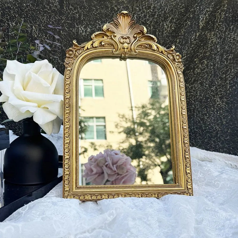 Retro Resin Photo Frame Makeup Mirror Bedroom Desktop Makeup Mirror French Photo Frame Desktop Vanity Mirror Room Decoration Oasis Select