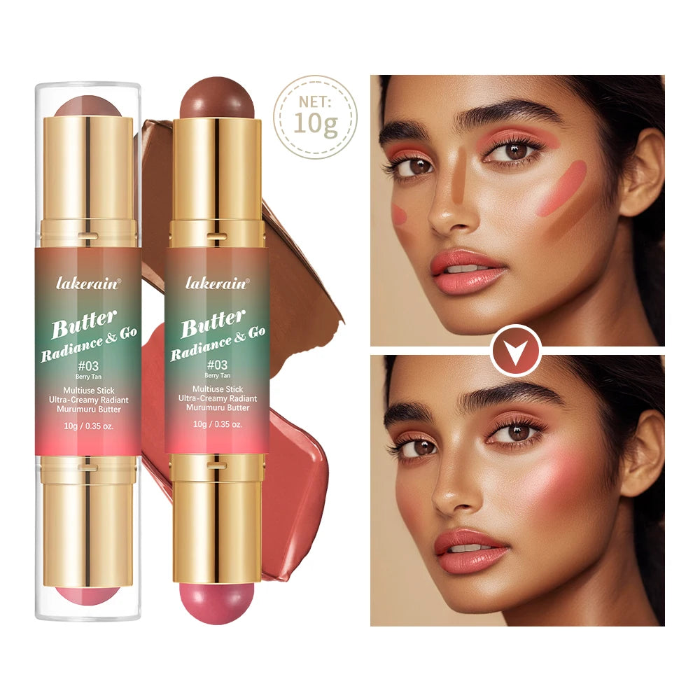 Butter Glow & Go Multiuse Stick Double-Headed Bronzer Blush Stick for Cheeks Contours Light Glossy Bronze&Pink Blusher Cosmetics Oasis Select