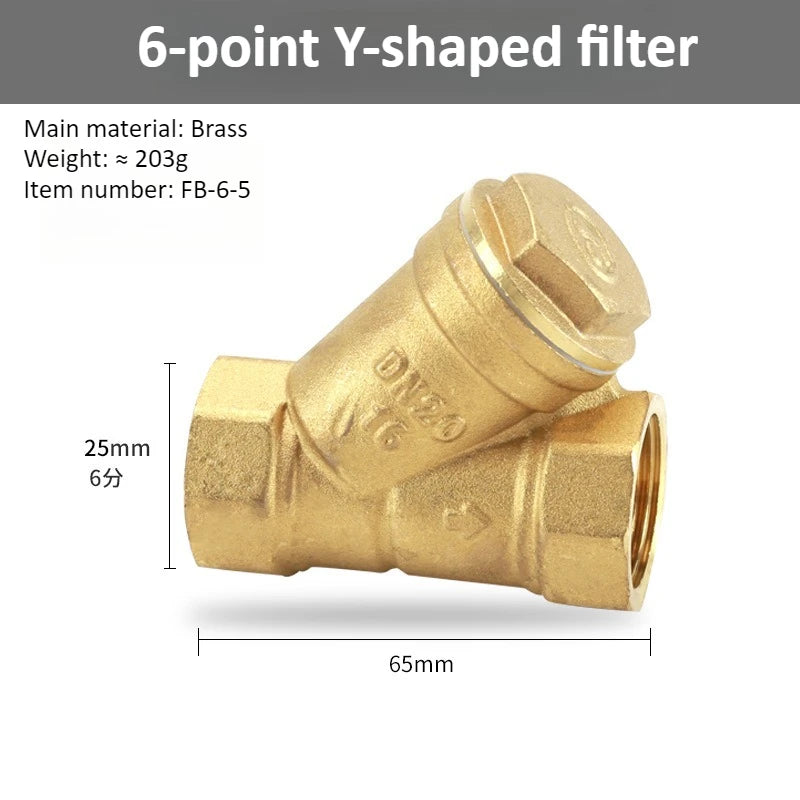Brass Y-shaped Thickened Filter 2/3/4/6 Points DN8 10 15 20 25 32 40 50 BSP Internal Thread, Used for Water Filter Ball Valve Oasis Select 6 points DN20 Y-strainer