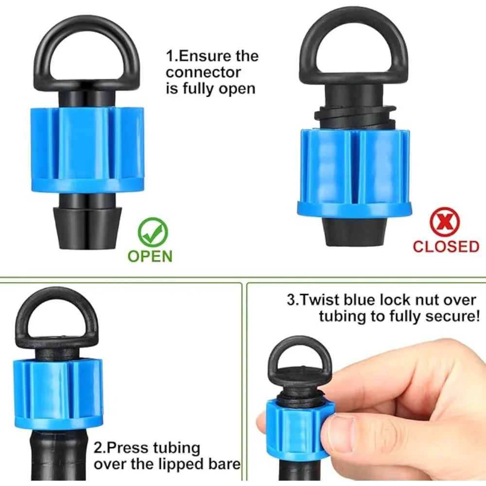 50pcs 16mm Drip Tape Valve Micro Irrigation Watering Save Labyrinth Type Joints Valve Connect to Hose Oasis Select